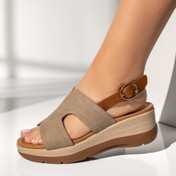 Sandale dama cu platforma si bareta khaki EVA20, 2, modlet.ro