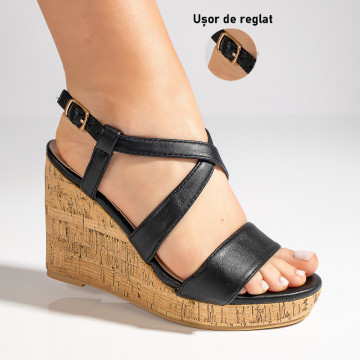 Sandale dama cu platforma si bareta negre MOD11500, 3, modlet.ro