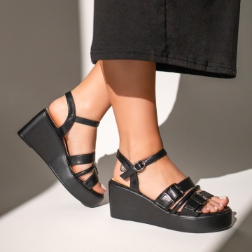 Sandale dama cu platforma si catarame negre MOD11602, 4, modlet.ro