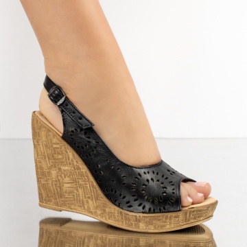 Sandale dama cu platforma si perforatii negre din Piele naturala MOD13417, 4, modlet.ro