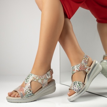 Sandale dama cu platforma si print albe MOD13691, 1, modlet.ro