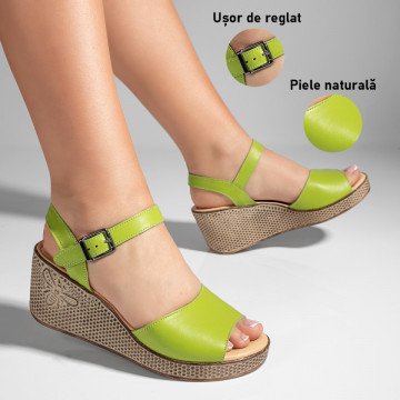 Sandale dama cu platforma verzi din Piele naturala MOD11419, 3, modlet.ro