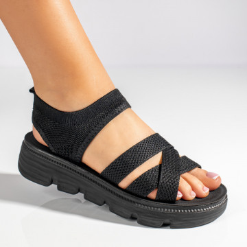 Sandale dama cu talpa groasa cu bareta elastica negre MOD11369, 4, modlet.ro