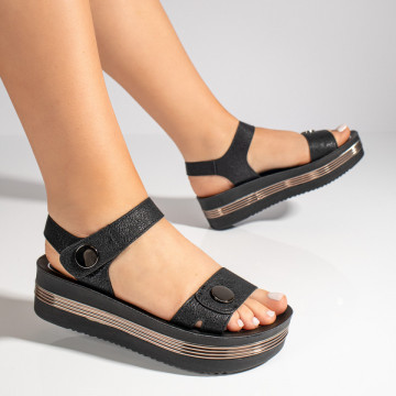 Sandale dama cu talpa groasa negre MOD04543, 4, modlet.ro