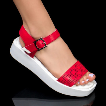 Sandale dama cu talpa groasa rosii din Piele naturala MOD04524, 3, modlet.ro