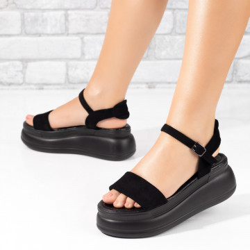 Sandale dama cu talpa groasa si bareta negru suede MOD04137, 3, modlet.ro