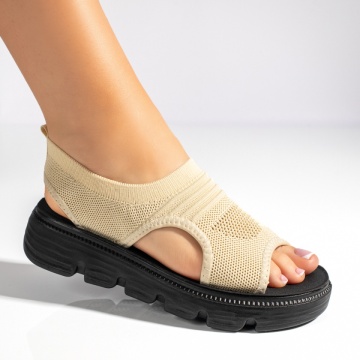 Sandale dama cu talpa groasa si perforatii bej MOD11372, 2, modlet.ro