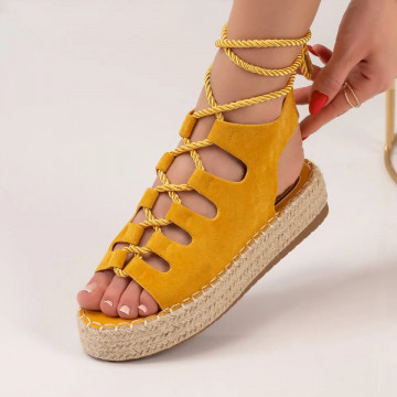 Sandale dama cu talpa groasa si snur galben suede MOD04070, 3, modlet.ro