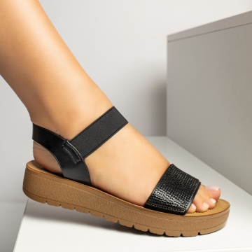 Sandale dama cu talpa joasa si aplicatii cu pietre negre MOD13384, 4, modlet.ro