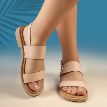 Sandale dama cu talpa joasa si bareta bej din Piele naturala MOD13735, 2, modlet.ro