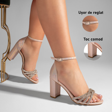 Sandale dama cu toc gros si bareta roz LIA103, 3, modlet.ro