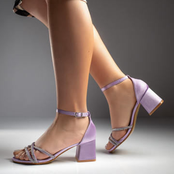 Sandale dama cu toc si aplicatie cu pietre mov din satin MOD08792, 1, modlet.ro