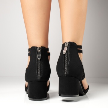 Sandale dama cu toc si fermoar negru suede MOD13724, 4, modlet.ro