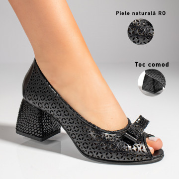Sandale dama cu toc si fundita negre din Piele naturala MOD11458, 3, modlet.ro