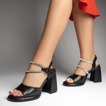 Sandale dama cu toc si strasuri aplicate negru sidefat MOD13502, 2, modlet.ro