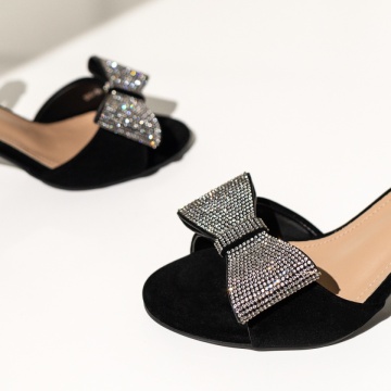 Sandale dama cu toc subtire si bareta negru suede LIA2, 3, modlet.ro