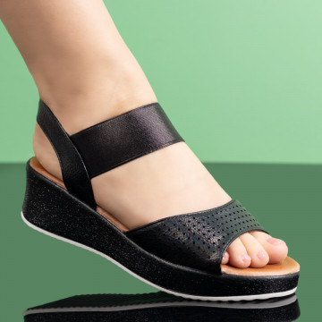 Sandale dama negre cu platforma si bareta elastica MOD04861, 3, modlet.ro