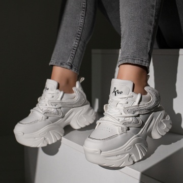 Sneakers dama albi cu siret si talpa groasa MOD11730, 4, modlet.ro