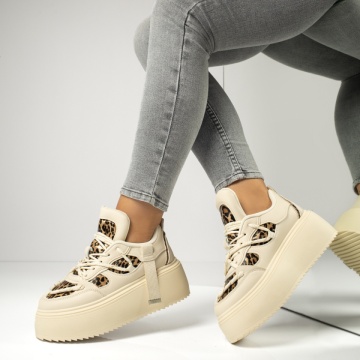Sneakers dama cu imprimeu bej MOD13948, 4, modlet.ro
