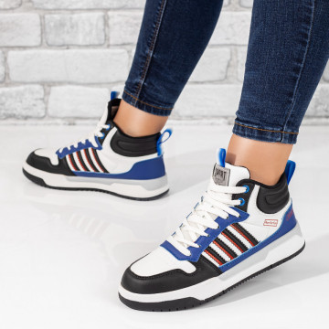 Tenisi dama, Tenisi dama albi cu negru si albastru MOD10040, modlet.ro