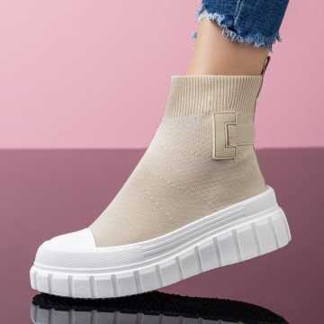 Tenisi dama cu talpa groasa bej deschis MOD07849