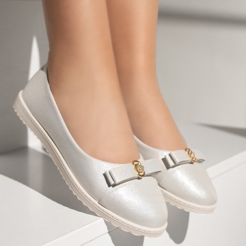 Balerini dama cu accesoriu decorativ alb sidefat MOD13567, 4, modlet.ro