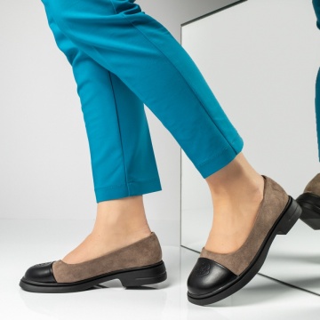 Balerini si Mocasini Dama, Balerini dama khaki suede MOD14200, modlet.ro