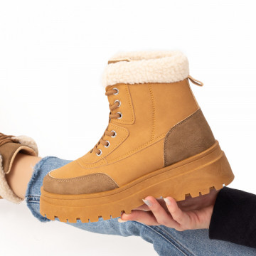 Bocanci cu talpa groasa dama khaki cu maro MOD07724, 1, modlet.ro