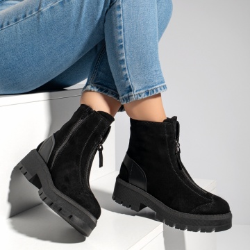 Bocanci dama cu fermoar negru suede din Piele naturala MOD12333, 4, modlet.ro