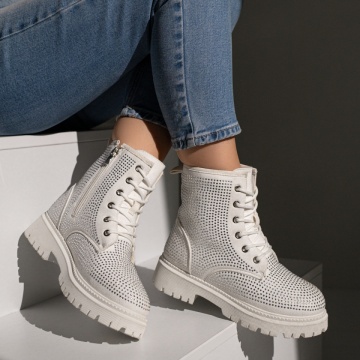 Bocanci dama cu fermoar si strasuri aplicate alb suede MOD12239, 3, modlet.ro