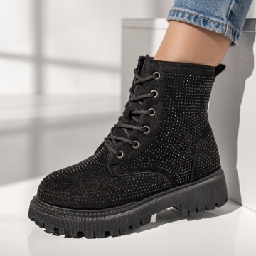 Bocanci dama cu fermoar si strasuri aplicate negru suede MOD12239, 2, modlet.ro