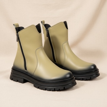 Bocanci dama cu fermoar verzi din Piele naturala MOD10459