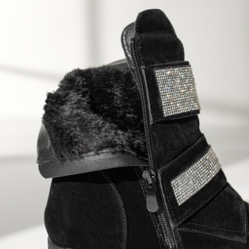 Bocanci dama cu talpa groasa si strasuri negru suede MOD14109, 2, modlet.ro