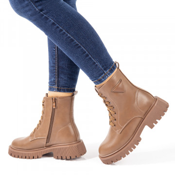 Bocanci dama khaki cu siret si fermoar MOD10714, 3, modlet.ro