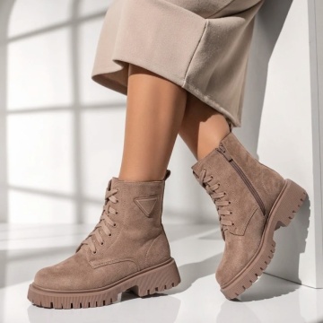 Reduceri bocanci dama, Bocanci dama khaki suede cu siret si fermoar MOD10714, modlet.ro