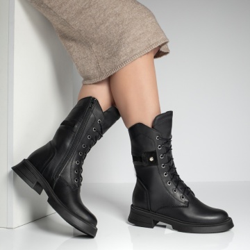 Bocanci dama negri cu siret si fermoar din Piele naturala MOD09642, 3, modlet.ro