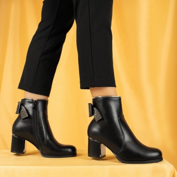 Botine dama cu fundita si toc gros negre MOD14085, 3, modlet.ro