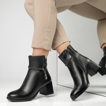 Botine dama cu toc gros negre din Piele Naturala MOD12452, 2, modlet.ro