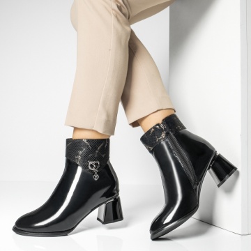 Botine dama cu toc gros si aspect lucios negre MOD14146, 3, modlet.ro