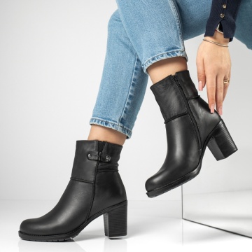 Botine dama cu toc gros si fermoar negre din Piele naturala MOD12601, 3, modlet.ro