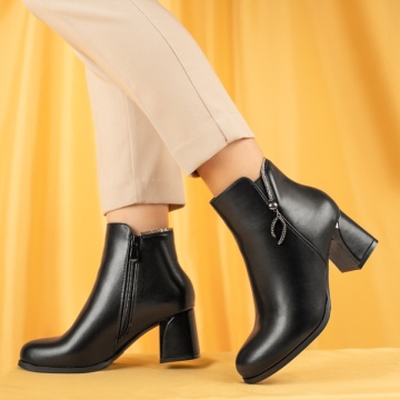 Botine dama cu toc gros si fermoar negre MOD07095, 3, modlet.ro