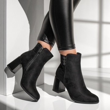Botine dama cu toc gros si fermoar negru suede MOD12636, 2, modlet.ro