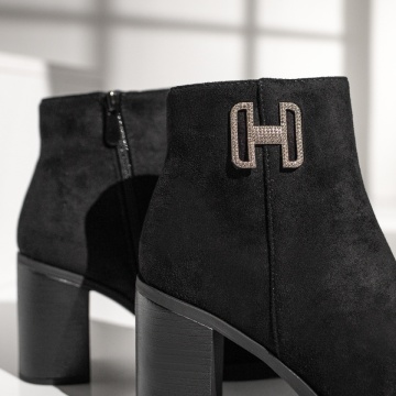 Botine dama cu toc gros si fermoar negru suede MOD12793, 4, modlet.ro