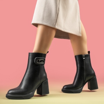 Botine dama cu toc gros si platforma negre din Piele naturala MOD14063, 2, modlet.ro