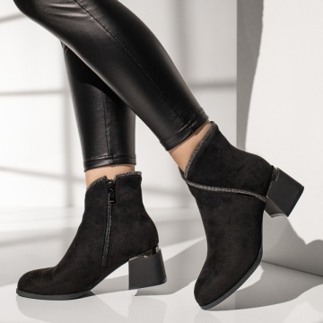 Botine dama cu toc mic negru suede MOD12407, 1, modlet.ro