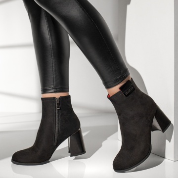 Botine dama cu toc negru suede MOD12632, 4, modlet.ro