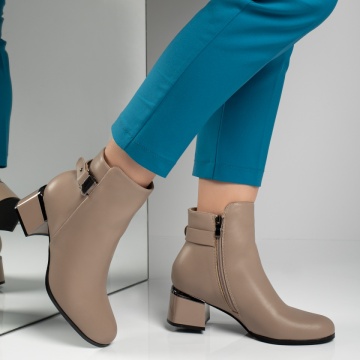 Botine dama cu toc si accesoriu metalic bej MOD12597, 3, modlet.ro