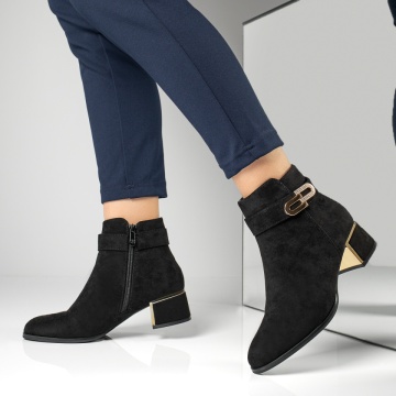 Botine dama, Botine dama cu toc si aplicatii cu pietre negru suede MOD12877, modlet.ro