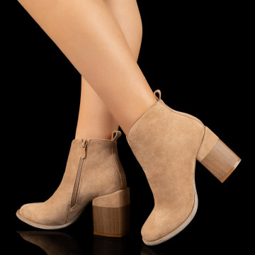 Botine dama cu toc si fermoar khaki suede MOD10381, 3, modlet.ro