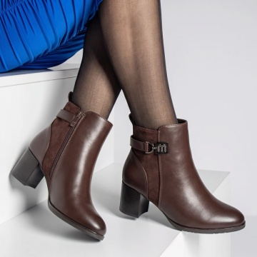 Botine dama cu toc si fermoar maro LILI35, 3, modlet.ro